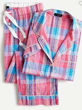 JCrew Short-sleeve crinkle cotton pajama set in ombré plaid